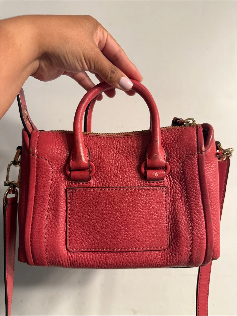 Michael Kors Red Pebbled Leather Satchel Crossbody with MK Charm - Picture 2 of 4